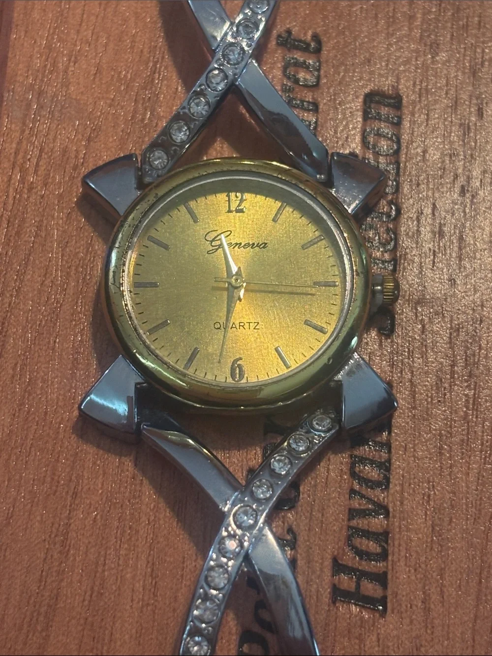 Geneva Two-Tone Gold and Silver Crystal Bracelet Watch